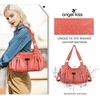 image:imageAngel Kiss Large Purses and Handbags for Women Washed Faux Leather Crossbody Hobo Satchel Shoulder Handbag Tote Purse8901coral