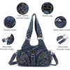 image:imageAngel Kiss Purses for Women Small Hobo Shoulder Bags Vagen Leather MultiPocket Tote Bag with ZipperBlue Denim