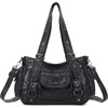 image:imageAngel Kiss Soft PU Leather Shoulder Bag Hobo Tote Purse for women  Multi Pocket Handbag with Adjustable Strap Rivet DecorBlack