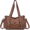 image:imageAngel Kiss Soft PU Leather Shoulder Bag Hobo Tote Purse for women  Multi Pocket Handbag with Adjustable Strap Rivet DecorBrown