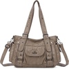 image:imageAngel Kiss Soft PU Leather Shoulder Bag Hobo Tote Purse for women  Multi Pocket Handbag with Adjustable Strap Rivet DecorKhaki