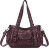 image:imageAngel Kiss Soft PU Leather Shoulder Bag Hobo Tote Purse for women  Multi Pocket Handbag with Adjustable Strap Rivet DecorRed