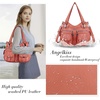 image:imageAngel Kiss Womens Designer Handbag Large Double Zipper Multi Pocket Washed Leather Purse1coral