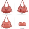 image:imageAngel Kiss Womens Designer Handbag Large Double Zipper Multi Pocket Washed Leather Purse1coral