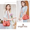 image:imageAngel Kiss Womens Designer Handbag Large Double Zipper Multi Pocket Washed Leather Purse1coral