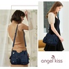image:imageAngel Kiss Womens Designer Handbag Large Double Zipper Multi Pocket Washed Leather Purse1denim Blue