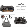 image:imageAngel Kiss Womens Designer Handbag Large Double Zipper Multi Pocket Washed Leather Purse1grey