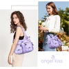 image:imageAngel Kiss Womens Designer Handbag Large Double Zipper Multi Pocket Washed Leather Purse1lpurple