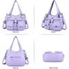 image:imageAngel Kiss Womens Designer Handbag Large Double Zipper Multi Pocket Washed Leather Purse1lpurple