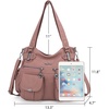 image:imageAngel Kiss Womens Designer Handbag Large Double Zipper Multi Pocket Washed Leather Purse1pink