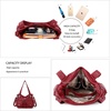 image:imageAngel Kiss Womens Designer Handbag Large Double Zipper Multi Pocket Washed Leather Purse1red