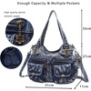 image:imageAngel Kiss Womens Designer Handbag Large Double Zipper Multi Pocket Washed Leather Purse2denim Blue