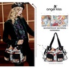 image:imageAngel Kiss Womens Designer Handbag Large Double Zipper Multi Pocket Washed Leather Purse3flowerblack