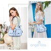 image:imageAngel Kiss Womens Designer Handbag Large Double Zipper Multi Pocket Washed Leather PurseLblue