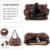 image:imageAngel Kiss Womens Designer Handbag Large Double Zipper Multi Pocket Washed Leather PurseRetro Brown