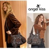 image:imageAngel Kiss Womens Designer Handbag Large Double Zipper Multi Pocket Washed Leather PurseYellow  Leopard