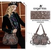 image:imageAngel Kiss Womens Designer Handbag Large Double Zipper Multi Pocket Washed Leather PurseYellow  Leopard