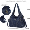 image:imagePurses and Handbags Women Fashion Tote Bag Shoulder Bags Top Handle Satchel Purses Washed Synthetic Leather Handbag2denim Blue