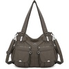 image:imageAngel Kiss Womens Designer Handbag Large Double Zipper Multi Pocket Washed Leather Purse1clay Grey