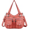 image:imageAngel Kiss Womens Designer Handbag Large Double Zipper Multi Pocket Washed Leather Purse1coral