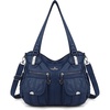 image:imageAngel Kiss Womens Designer Handbag Large Double Zipper Multi Pocket Washed Leather Purse1dblue