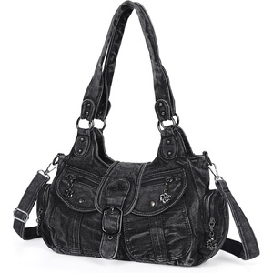 image:imageAngel Kiss Hobo Bags for Women Vegan Leather Shoulder Purses and Handbags Ladies Roomy Tote Bags Purse with Crossbody StrapDenim Black