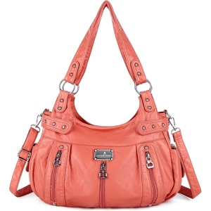image:imageAngel Kiss Large Purses and Handbags for Women Washed Faux Leather Crossbody Hobo Satchel Shoulder Handbag Tote Purse8901coral