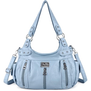 image:imageAngel Kiss Large Purses and Handbags for Women Washed Faux Leather Crossbody Hobo Satchel Shoulder Handbag Tote Purse8901sky Blue