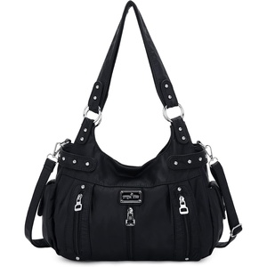image:imageAngel Kiss Large Purses and Handbags for Women Washed Faux Leather Crossbody Hobo Satchel Shoulder Handbag Tote PurseBlack