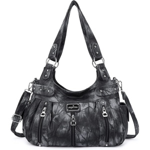 image:imageAngel Kiss Large Purses and Handbags for Women Washed Faux Leather Crossbody Hobo Satchel Shoulder Handbag Tote PurseGblackGrey
