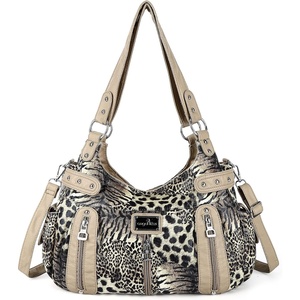 image:imageAngel Kiss Large Purses and Handbags for Women Washed Faux Leather Crossbody Hobo Satchel Shoulder Handbag Tote PurseLeopardbrownBeige