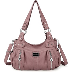 image:imageAngel Kiss Large Purses and Handbags for Women Washed Faux Leather Crossbody Hobo Satchel Shoulder Handbag Tote PursePink2