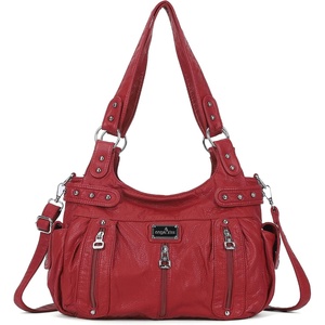image:imageAngel Kiss Large Purses and Handbags for Women Washed Faux Leather Crossbody Hobo Satchel Shoulder Handbag Tote PurseRed