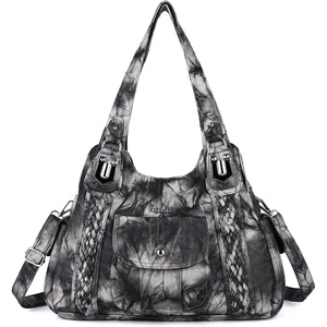 image:imageAngel Kiss Purses and Handbags for Women Washed Vegan Leather Crossbody Hobo Satchel Shoulder Tote Purse7028black Grey