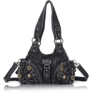 image:imageAngel Kiss Purses for Women Small Hobo Shoulder Bags Vagen Leather MultiPocket Tote Bag with ZipperDenim Black
