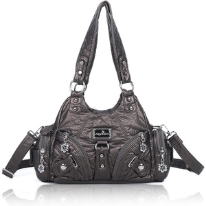 image:imageAngel Kiss Purses for Women Small Hobo Shoulder Bags Vagen Leather MultiPocket Tote Bag with ZipperPewter