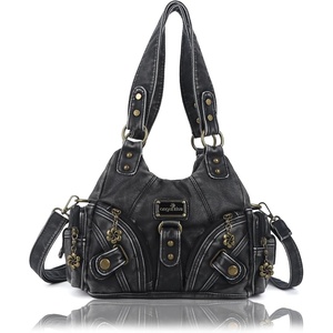 image:imageAngel Kiss Purses for Women Small Hobo Shoulder Bags Vagen Leather MultiPocket Tote Bag with ZipperRetro Black