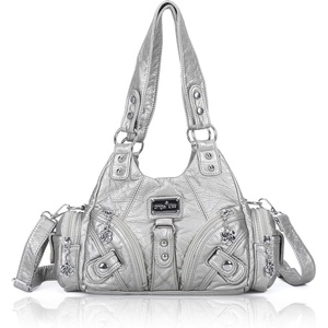 image:imageAngel Kiss Purses for Women Small Hobo Shoulder Bags Vagen Leather MultiPocket Tote Bag with ZipperSilver