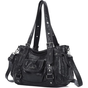 image:imageAngel Kiss Soft PU Leather Shoulder Bag Hobo Tote Purse for women  Multi Pocket Handbag with Adjustable Strap Rivet DecorBlack