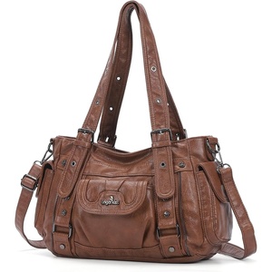 image:imageAngel Kiss Soft PU Leather Shoulder Bag Hobo Tote Purse for women  Multi Pocket Handbag with Adjustable Strap Rivet DecorBrown