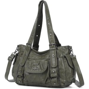 image:imageAngel Kiss Soft PU Leather Shoulder Bag Hobo Tote Purse for women  Multi Pocket Handbag with Adjustable Strap Rivet DecorGreen