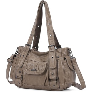 image:imageAngel Kiss Soft PU Leather Shoulder Bag Hobo Tote Purse for women  Multi Pocket Handbag with Adjustable Strap Rivet DecorKhaki