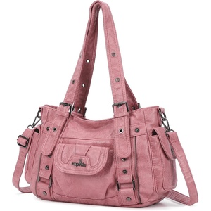 image:imageAngel Kiss Soft PU Leather Shoulder Bag Hobo Tote Purse for women  Multi Pocket Handbag with Adjustable Strap Rivet DecorPink