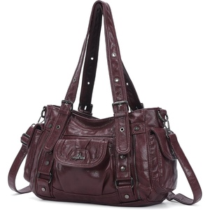 image:imageAngel Kiss Soft PU Leather Shoulder Bag Hobo Tote Purse for women  Multi Pocket Handbag with Adjustable Strap Rivet DecorRed