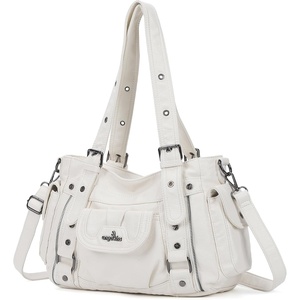 image:imageAngel Kiss Soft PU Leather Shoulder Bag Hobo Tote Purse for women  Multi Pocket Handbag with Adjustable Strap Rivet DecorWhite