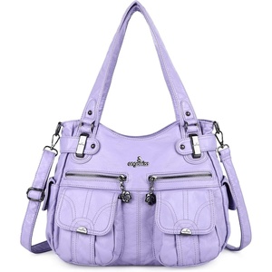 image:imageAngel Kiss Womens Designer Handbag Large Double Zipper Multi Pocket Washed Leather Purse1lpurple