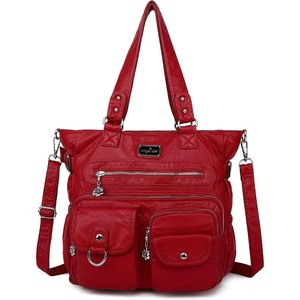 image:imageAngelkiss Purses Handbags for Women PU Tote Satchel Bags for Women Pockets Shoulder BagsRed