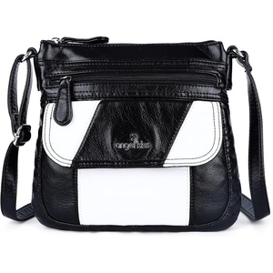 image:imageAngelkiss Small Womens Crossbody Bag Leather Shoulder Purse for Women Hobo Bag with Adjustable Shoulder StrapBlackWhite