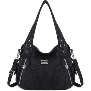 image:imagePurses and Handbags Women Fashion Tote Bag Shoulder Bags Top Handle Satchel Purses Washed Synthetic Leather Handbag12black