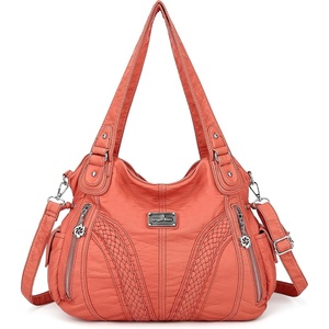 image:imagePurses and Handbags Women Fashion Tote Bag Shoulder Bags Top Handle Satchel Purses Washed Synthetic Leather Handbag1coral